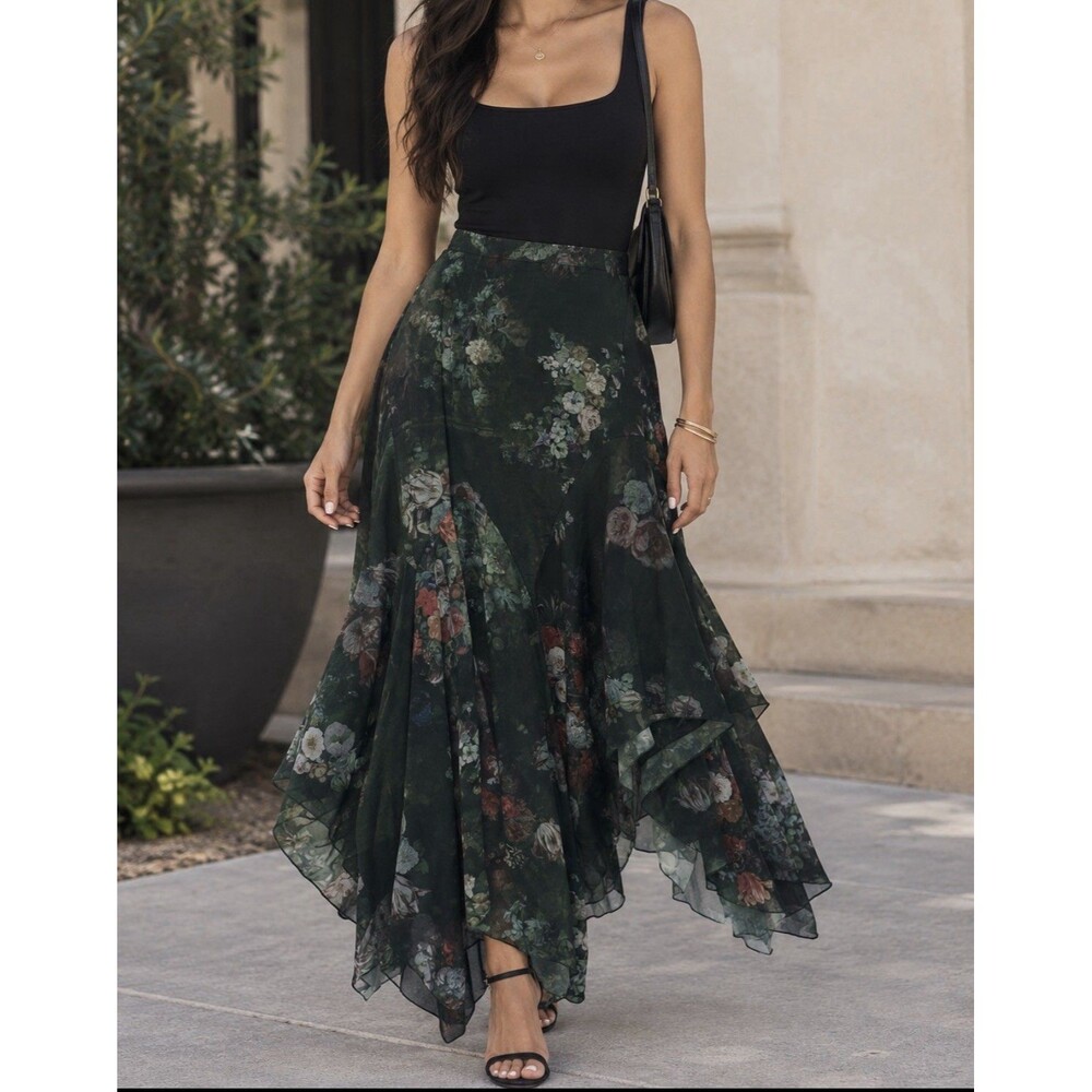 vintage-inspired dELiA*s floral Maxi skirt Large Whimsigoth Romantic Fall Party